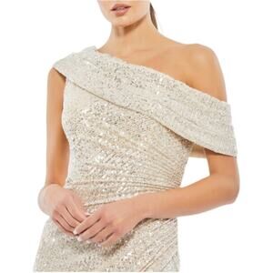 Mac Duggal Off-Shoulder Sequin Dress in Gold
